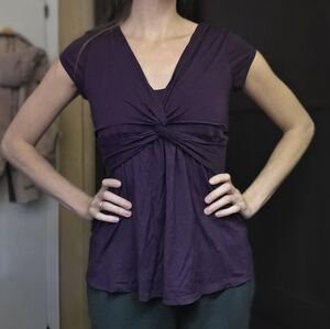 Deep Purple Twist-Front V-Neck Built-In Bra Top